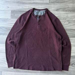 George Burgundy Waffle Knit Henley Long Sleeve Shirt